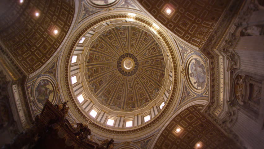 ROME, ITALY - MAY 8, 2012: Rotating footage of the underside of the dome in St