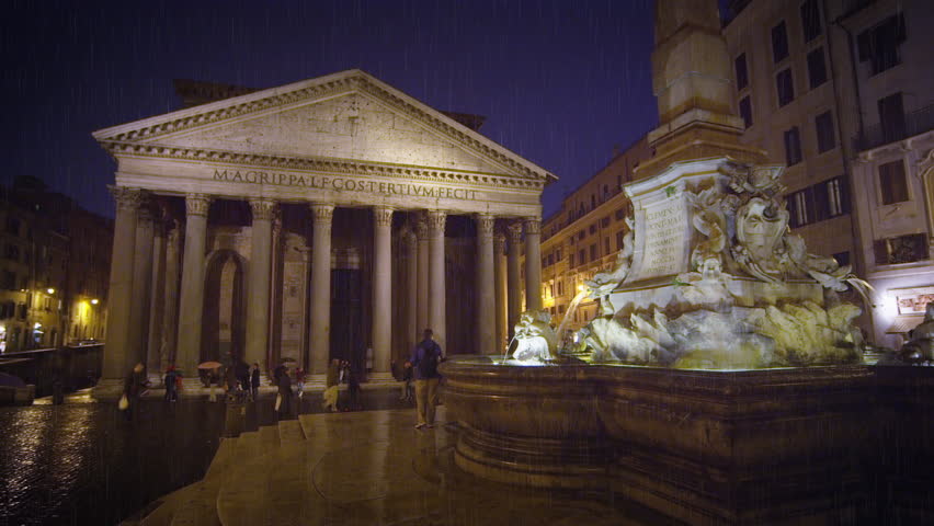 ROME, ITALY - MAY 7, 2012: Pantheon and Piazza della Rotonda on a rainy evening