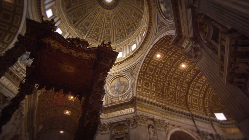 ROME, ITALY - MAY 8, 2012: Pan footage of the ceilings of St Peter's