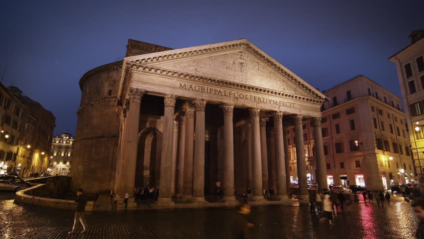 ROME, ITALY - MAY 7, 2012: Time-lapse of Pantheon on a rainy night