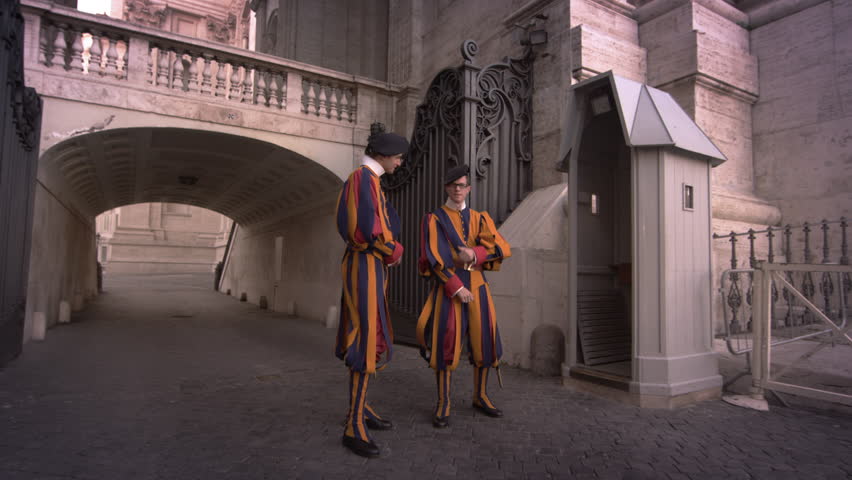 ROME, ITALY- MAY 8, 2012: Swiss Guards stand at their post.