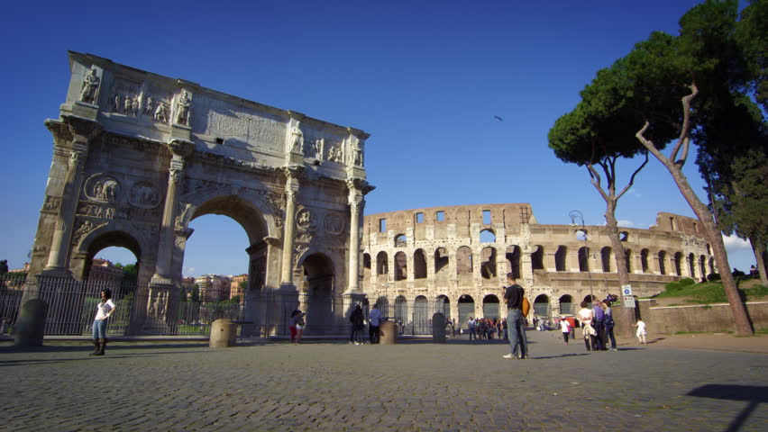 ROME, ITALY - MAY 6, 2012: Slow motion footage of the Arch of Constantine and