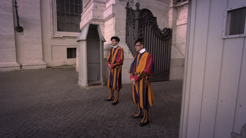 ROME, ITALY - MAY 8, 2012: Two Swiss Guards of St Peter's Basilica.