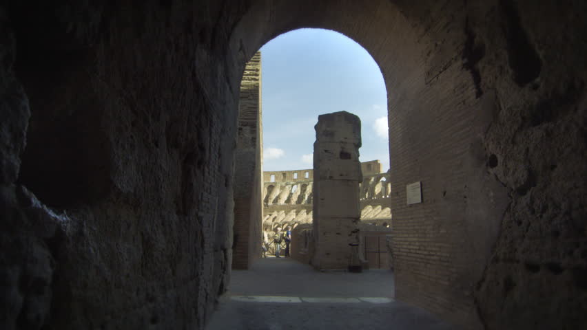 ROME, ITALY - MAY 6, 2012: Slow motion footage from dark corridor in Roman