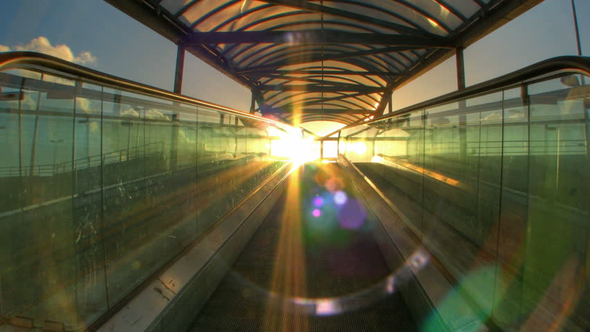 Sunset lights on escalator, HD motion time lapse clip, high dynamic range