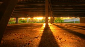 Underground parking sunset lights, HD motion time lapse clip, high dynamic range imaging 