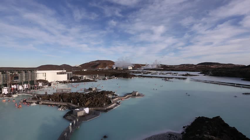 GRINDAVIK, ICELAND - FEB 26: People bathing in The Blue Lagoon on Feb 26, 2014 in Grindavik, Iceland. Blue Lagoon is most popular spa and geothermal bath resort in Iceland.