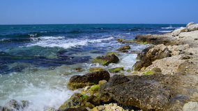 Sunny day on the rocky shore of the Black Sea. Chersonese, Crimea, Ukraine. Shot on Nikon D800. Full HD video.
