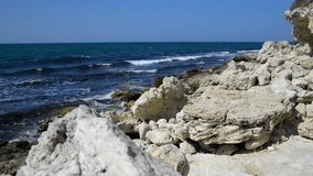 Sunny day on the rocky shore of the Black Sea. Chersonese, Crimea, Ukraine. Shot on Nikon D800. Full HD video.

