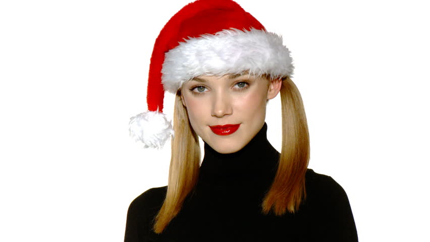Portrait of beautiful sexy girl wearing santa claus hat 