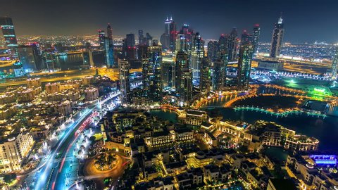 Amazing timelapse of night city. made from skyscrapers rooftop วิดีโอสต็อก