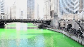 Green Chicago River for St Patrick's Day, video