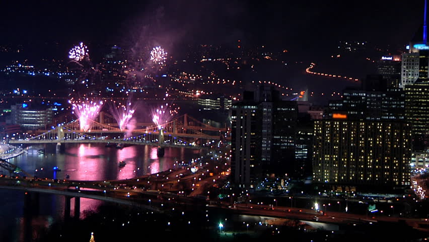 PITTSBURGH, PA - NOV 21: Fireworks explode over Pittsburgh during 