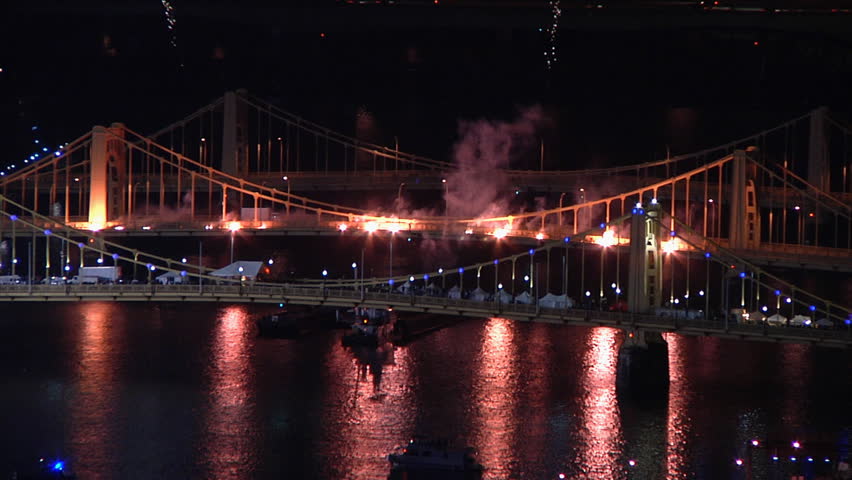 PITTSBURGH, PA - NOV 21: Fireworks explode over Pittsburgh during 