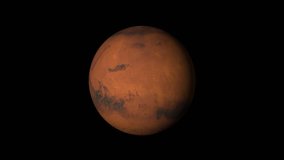 Mars Red planet spinning in orbit seamless loop black background