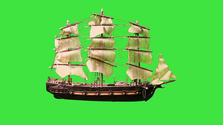 Pirate Sailboat with Green Screen. The green screen can be keyed out to make your own pirate ship at sea.
