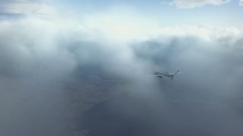 predator drone flying in the clouds