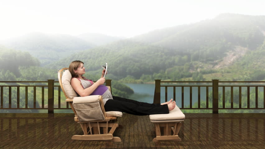 Pregnant woman at mountain resort
