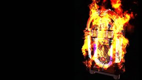 Stock CGI 1080 Video Footage of  flaming jukebox