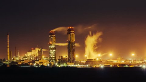 Ammonia production plant timelapse in night time