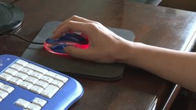 Using computer mouse at desk, video
