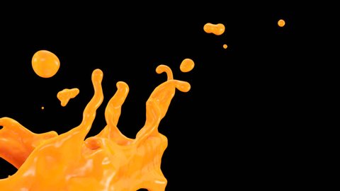 splashing orange paint in slow motion, alpha channel included (FULL HD)