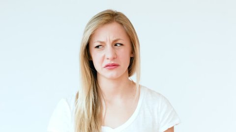Girl Looks Grossed Out Or Disgusted, Makes Funny Faces