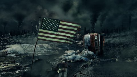 Post apocalyptic scene - USA flag