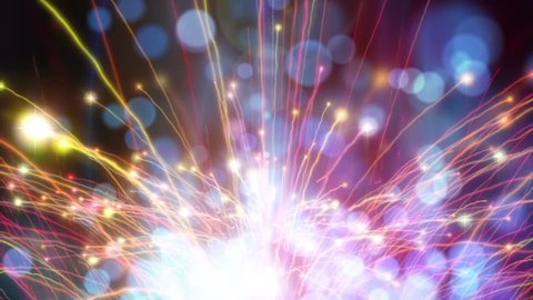 Abstract fantasy motion background, shining lights, glowing energy waves and sparkling fireworks stile particles.