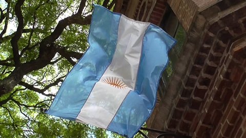 Flag of Argentina in Slow Motion. Argentinian Flag moving with the wind in Slow Motion