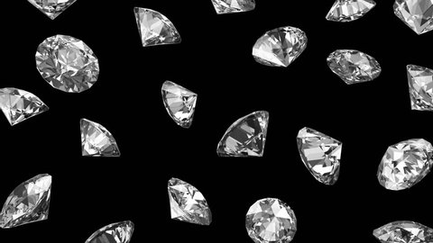 Falling Diamonds on black background. HQ Seamless Looping Animation with Alpha Channel