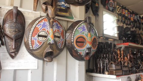 Creative handy African Art works masks in a shop 