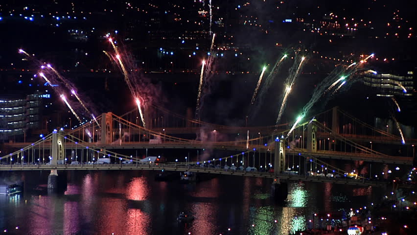 PITTSBURGH, PA - NOVEMBER 21: Fireworks explode over Pittsburgh, PA during