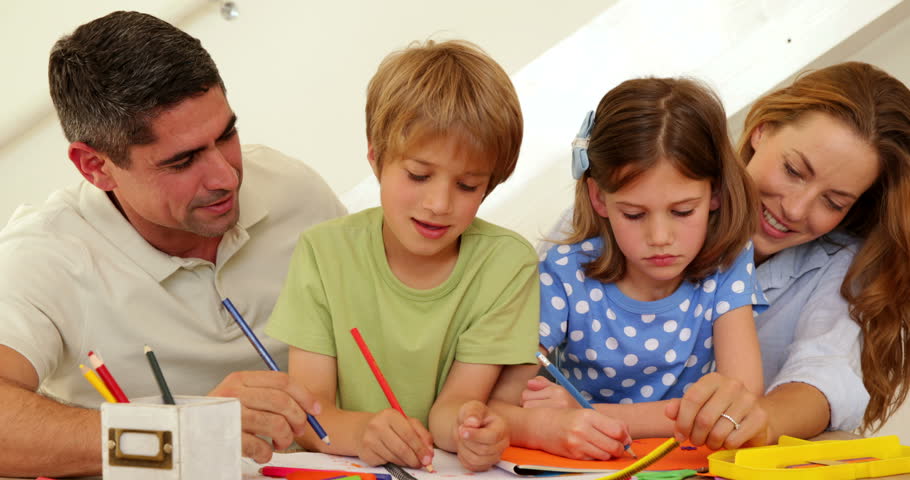 Parents Drawing Young parents with their kid go on a stroll stock