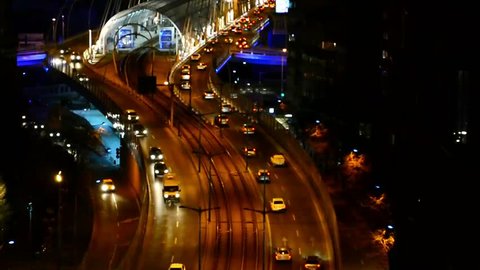 cars on the basarab bridge at night
