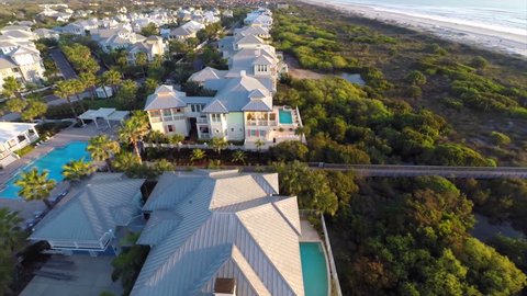 Aerial video footage of beachfront homes in St. Augustine Florida
