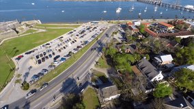 Aerial video of A1A and Castillo De San Marcos in St Augustine Florida