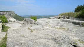 The ruins of the ancient city Chufut Kale. Crimea. Ukraine. Shot on Nikon D800. Full HD video.