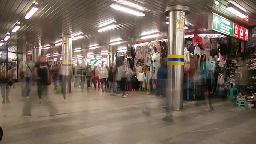 City passage with motion blur
