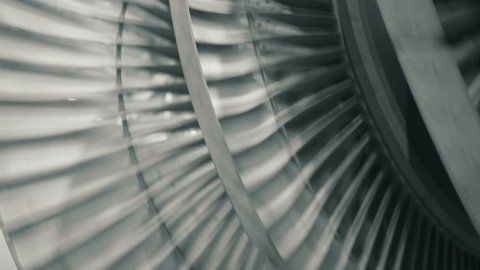 Close up of balancing steam turbine rotating rotor