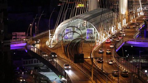 Night traffic on Basarab bridge, Bucharest, Romania 