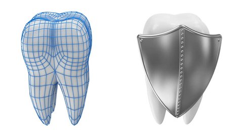 Animation of Tooth Rotation with Protection Grid and Metal Shield. Seamless Looping HQ Video Clip with Green Screen and Alpha Channel