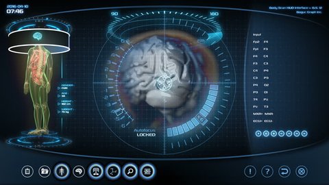 Futuristic brain scan. Holographic medical application interface. 