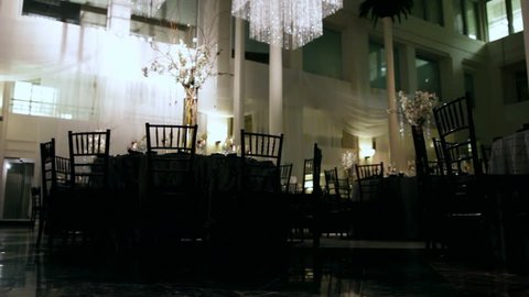 Wide of a dark banquet hall. Stock Video