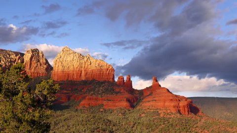 Evening sun on Sandstone rock formations in Sedona, Arizona. Slow zoom in. UHD 4K Time-lapse. Ultra High Definition 4096 x 2304.