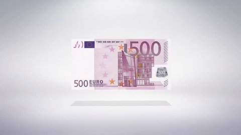 500 euros vanishing into particles, white background