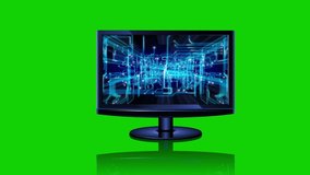 Abstract technological backgrounds on screens of monitors/TV sets, moving by camera, isolated on green for easy keying and inserting into your composition.