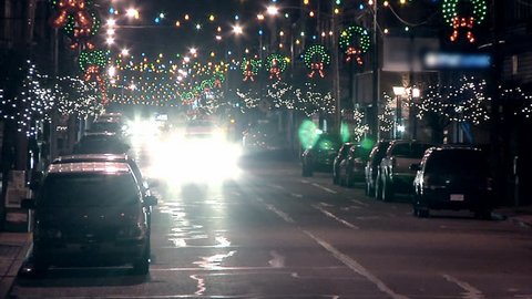 A small town decorated for Christmas. Stock Video