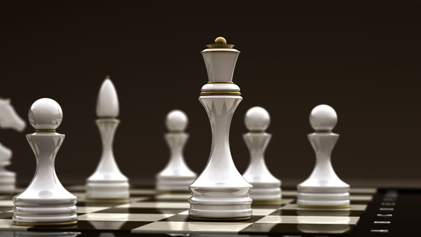 white Chess on board (Ultra HD - 4K, 3d render, 30fps)