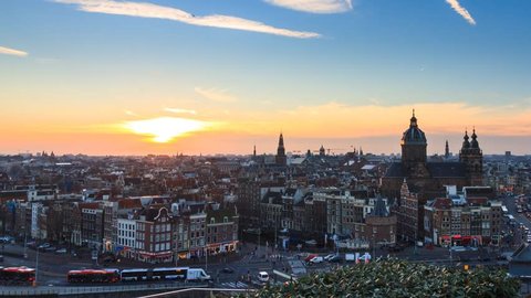Beautiful Full HD timelapse at sunset of the skyline of Amsterdam, the Netherlands 